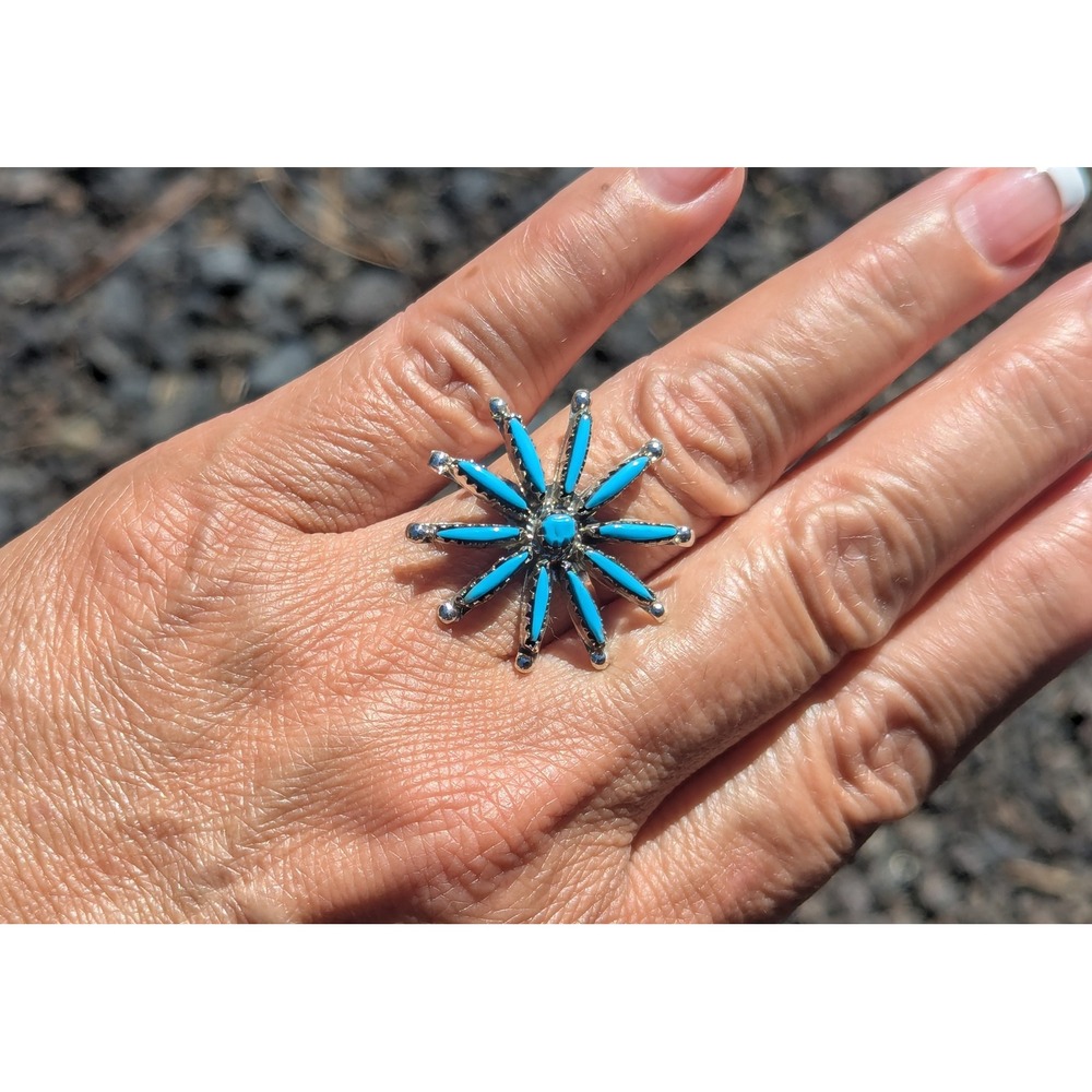 Women's Zuni Ring Turquoise Cluster Spur Native‎ American Jewelry Sz6.75